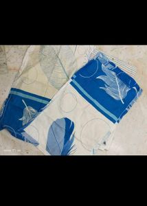 Thick Denim Fabric White Printed Bedsheet With 2 C