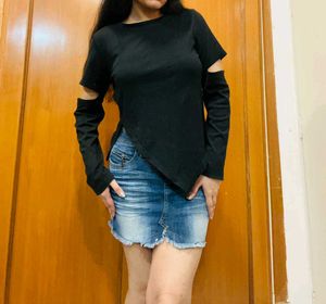 Cutout Sleeve Asymmetric Hem Top