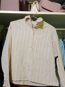 Striped Beige Button-Down Shirt