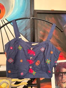 Embroidered Tassels Navy Crop Top Bombay Paisley
