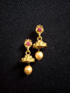 Cute, Golden Colour, Red Colour Diamond, Moti Earr
