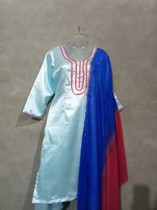 Elegant Light Blue Satin Kurta Setn