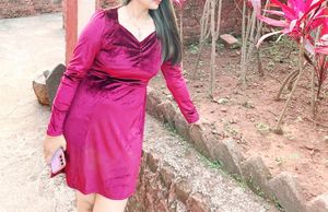 Burgundy Solid VELVET dress