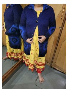 Stylish Blue Knitted Cardigan long coat jacket