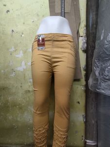 Yellow Embellished Capri Leggings