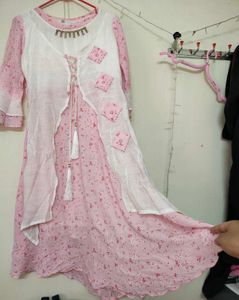 Floral Print Pink Dress with Shrug