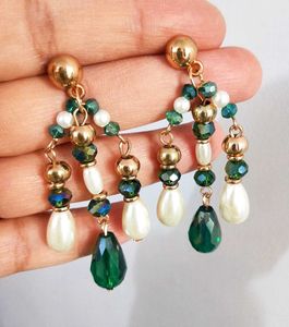 Emerald Pearl Dangle Earrings