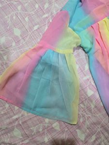 Rainbow Sheer Button-Down Top