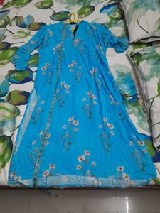 Blue Floral Kurta side cuts available no flaws