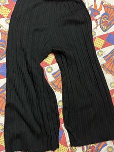 Black Ribbed Wide Leg Pants