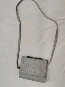 Grey Faux Leather Sling Bag