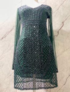 Bottle Green Heavy Work Designer Cocktail Dress