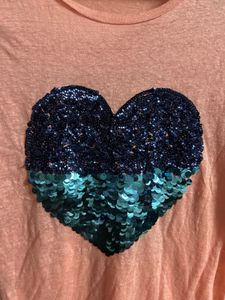 Cute Pink Heart Sequin Tee