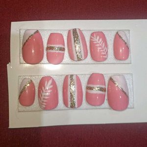 Pink &amp; Gold Press-On Nails