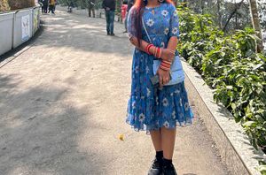 Blue Floral Print Midi Dress