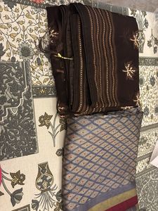 Brown & Blue Dress Material
