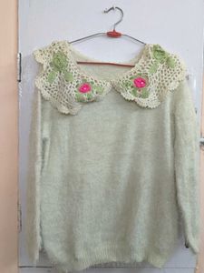 Crochet Collar Fuzzy Sweater