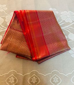 Red and Gold Kanjivaram Saree💜😇❤️