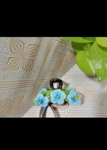 Blue Floral Crochet Hair Clip