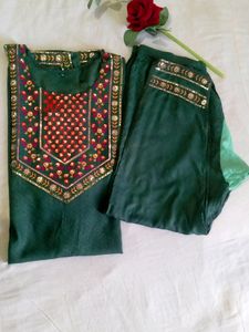 Dark Green Kurta Pant Set