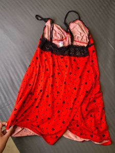 Red Heart Print Lingerie Dress