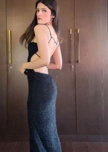 Low Back Glitter Hollow Long Dress