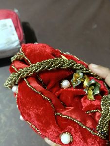 Red &amp; Gold Embellished Potli Bag