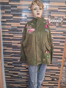 zara Green Floral Embroidered Jacket