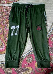 Green Capri Pants with 77 Design