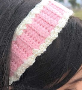 Crochet Headband - Pink &amp; White