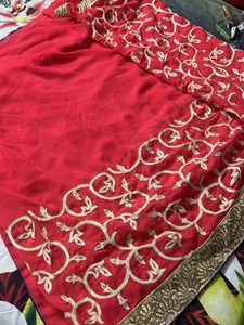 Dark peach embroidered saree