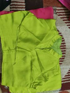 Pink &amp; Green Saree With Stiched Blouse