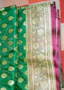 Green Banarasi Silk Saree with pink blouse