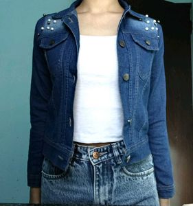 Denim Jacket with Pearls