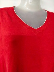 Red V-Neck Knit Sweater