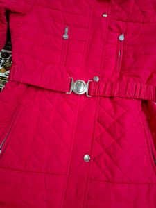 Red Quilted Belted Coat