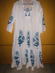 Utsa Blue Floral Butta Design Cotton A-Line Kurta