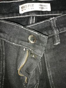Denim Black Pant With White Threaded Design