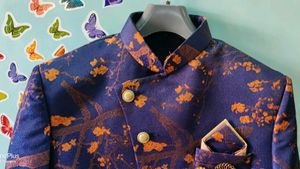 Dark Blue Print Indo Western Sherwani 😍