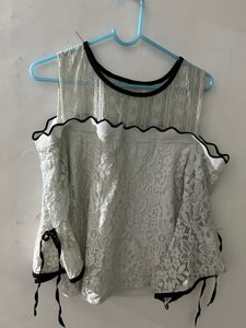 White Korean Style Cold Shoulder Top