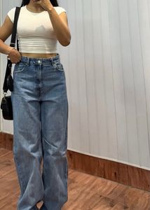 blue wide leg denim