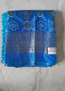 Elegant Blue Printed dola silk Saree