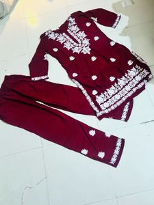 Blue Embroidered Kurti Set