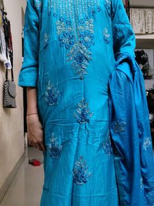 Blue Embroidered Kurta Set