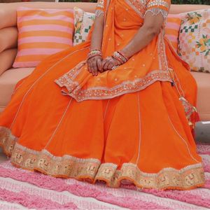 Orange 7 meter gher lehenga //size M To XXL