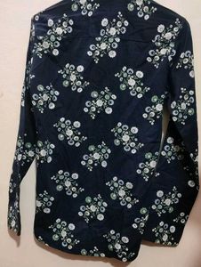Navy Blue Floral Printed Shirt For 36 Chest