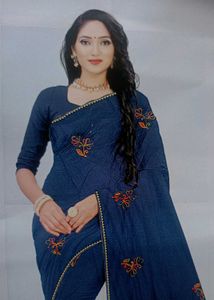 Elegant Embroidered Denim Saree Net