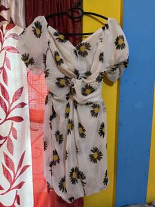 Daisy Print Tie-Front Mini Dress