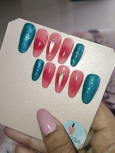 Teal Glitter &amp; Ombre Press-On Nails