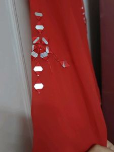 Red Embellished Kurta With Mirror Work